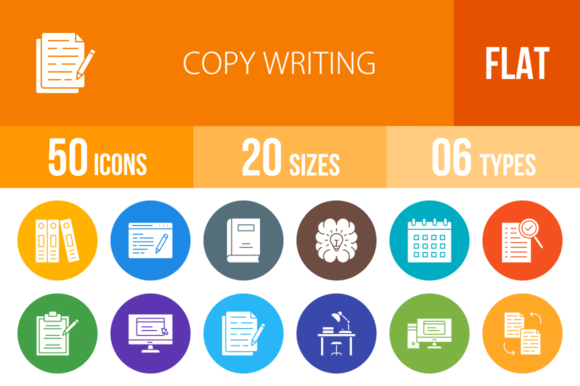 50 Copy Writing Flat Round Icons: Elevate Your Visual Content