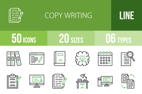 50 Copy Writing Green and Black Icons for Modern Design