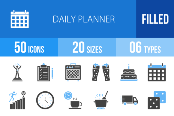 50 Daily Planner Blue & Black Icons: Your Complete Visual Toolkit