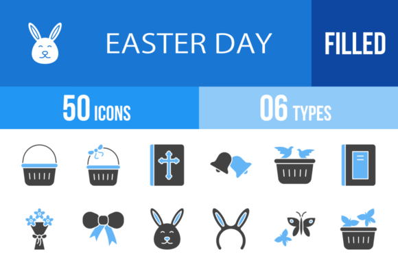 50 Easter Day Blue & Black Icons: A Designer's Toolkit