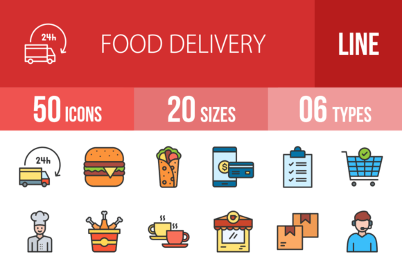 50 Food Delivery Icons for Apps, Web & Print