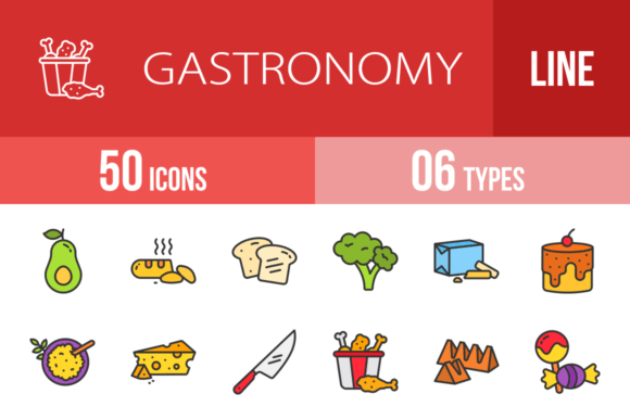 50 Gastronomy Filled Line Icons: A Designer's Kitchen Staple