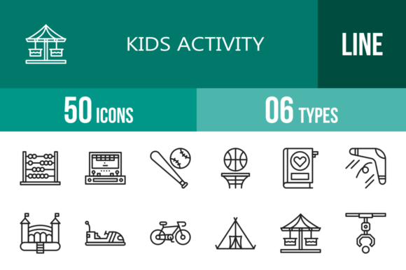 50 Kids Activity Line Icons: Your Go-To Design Toolkit