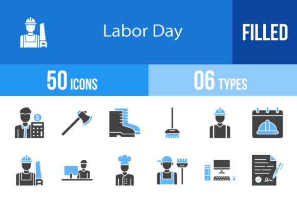 50 Labor Day Blue & Black Icons: Your Complete Design Toolkit