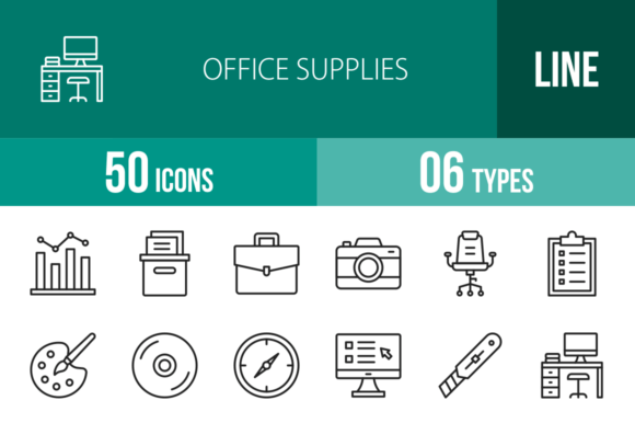 50 Office Supplies Line Icons: The Ultimate Design Toolkit