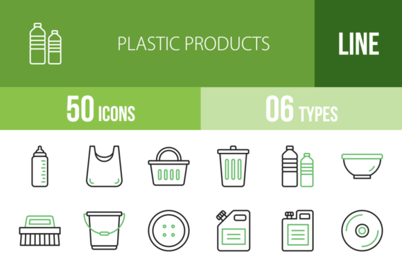 50 Plastic Products Green & Black Icons: A Designer's Toolkit