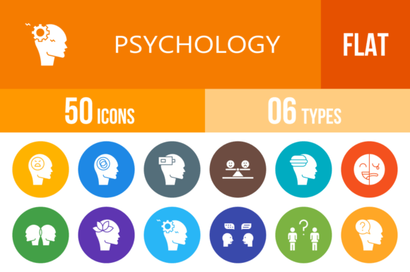 50 Psychology Flat Round Icons: A Designer's Toolkit for Emotional Clarity