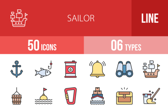 50 Sailor Filled Line Icons: Your Design Compass