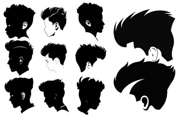 Pompadour Hairstyle Silhouette Clipart: Retro Edge