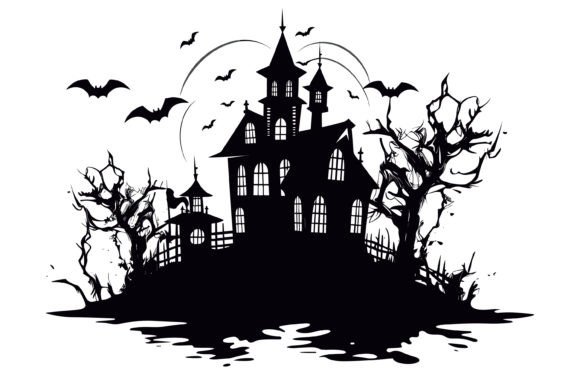 Vector of Halloween Haunted House: Spooky Silhouette Design